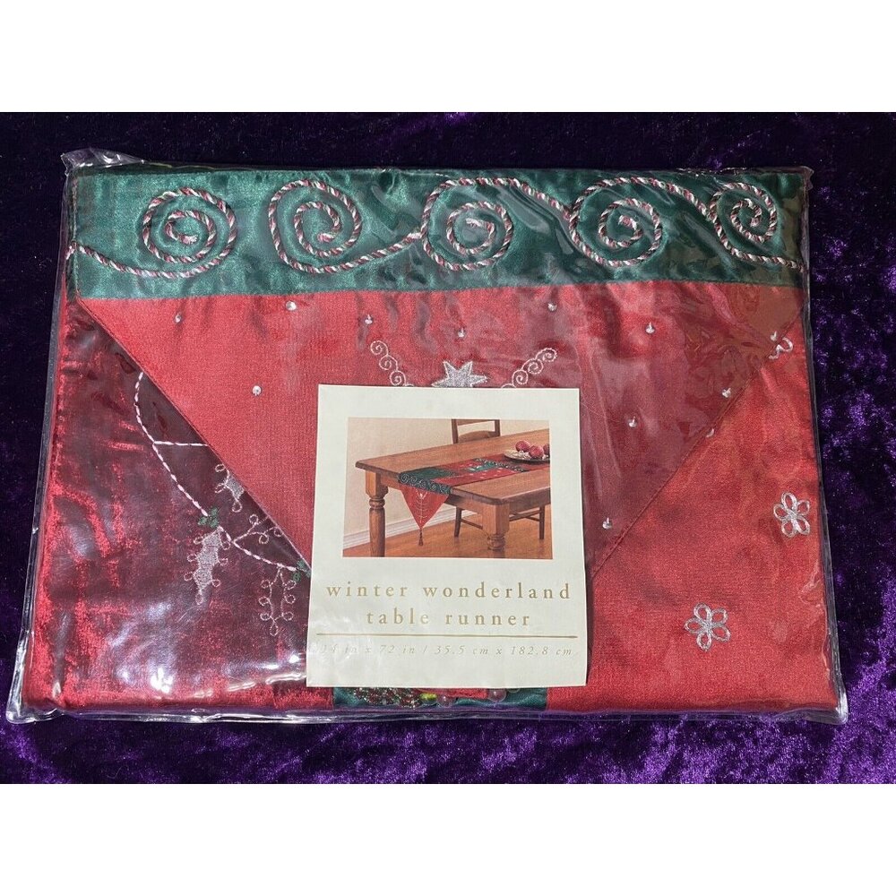 Pier 1 Table Runner Winter Wonderland Velvet Satin Embroidered Christmas RETIRED